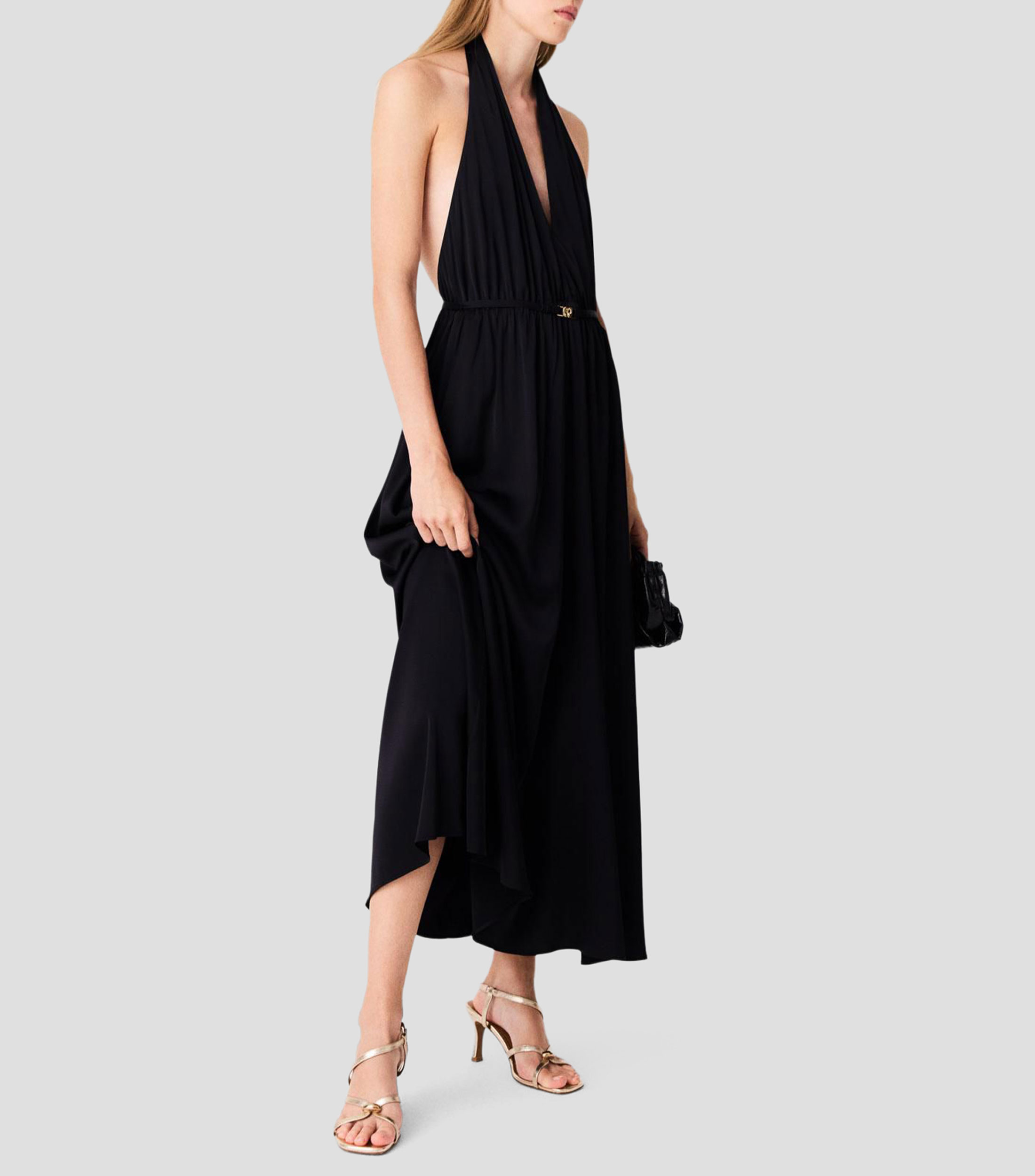 Vestido casual largo con diseño liso Mujer